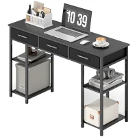 HOMCOM 47" Small Computer Desk, Writing Desk with Fabric Drawers, Home Office Desk with Adjustable Shelves, Black(m-1)