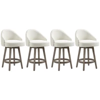 HOMCOM 26" Counter Height Bar Stools, Linen Fabric Kitchen Stools with Nailhead Trim, Rubber Wood Legs and Footrest for Dining Room, Counter, Pub, Set of 4, Cream White(m-11)