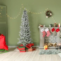 HOMCOM 6ft Unlit Snow-Flocked Slim Pine Artificial Christmas Tree with Realistic Branches and 394 Tips(m-10)