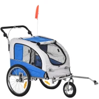Aosom Dog Bike Trailer 2-In-1 Pet Stroller Cart Bicycle Wagon Cargo Carrier Attachment for Travel with Suspension, Hitch, Storage Pockets, Blue(m-2)