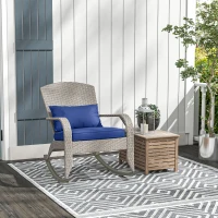 Outsunny Adirondack Chair, Outdoor Wicker Rocking Chair with High Back, Seat Cushion and Pillow for Porch, Balcony, Dark Blue(m-1)