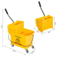 HOMCOM Compact Mop Bucket with Wringer, Mop Bucket on Wheels, 5 Gallon, Separate Dirty and Clean Water, Yellow(m-3)