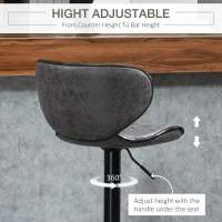 HOMCOM Adjustable Bar Stools Set of 2, Swivel Counter Height Barstools, Leathaire Upholstered Kitchen Island Stools with Back, Footrest and Steel Base, Dark Grey(m-5)