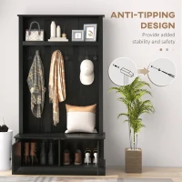 HOMCOM Hall Tree, Entryway Bench with Coat Rack, Black(m-7)