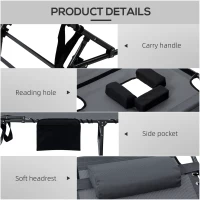 Outsunny 2 Piece Folding Chaise Lounge Pool Chairs with 5-level Reclining Back, Reading Hole, Side Pocket, Gray(m-5)
