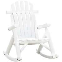 Outsunny Outdoor Wooden Rocking Chair, Single-Person Adirondack Rocking Patio Chair with Rustic High Back, Slatted Seat and Backrest for Indoor, Backyard, Garden, White(m-1)