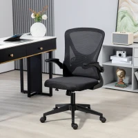 Vinsetto Mesh Office Chair, Mid-Back Computer Desk Chair with Lumbar Back Support, Adjustable Height, and Flip-Up Arms, Black(m-2)