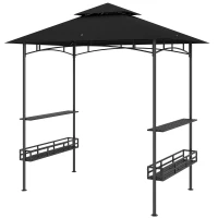 Outsunny 8' x 5' Barbecue Gazebo, 2-Tier BBQ Gazebo with 2 Side Shelves, Storage Basket, Hanging Hooks, Dark Grey(m-2)