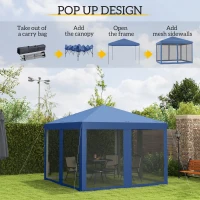 Outsunny 10' x 10' Pop Up Canopy Tent with Netting, Instant Gazebo, Screen House Room with Carry Bag, Height Adjustable, for Outdoor, Garden, Patio, Camping, Blue(m-4)