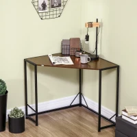 HOMCOM Space-Saving Corner Desk, Small Computer Desk with Metal Frame, Writing Desk for Home Office, Small Spaces, Dark Walnut(m-10)