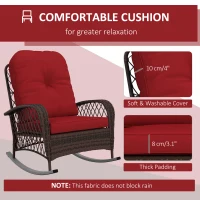 Outsunny Outdoor Wicker Rattan Rocking Chair Patio Rocker with Thick Cushions for Garden Backyard Porch, Red(m-5)