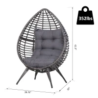 Outsunny Patio Wicker Egg Chair w/ Soft Cushion, Teardrop Cuddle Seat, Outdoor / Indoor Patio Chair, PE Plastic Rattan Furniture with Adjustable Height Feet Pads, Gray(m-3)