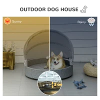 PawHut Wicker Dog Bed Rattan Pet Sofa with Adjustable Canopy Pet House Shelter for Small Dogs with Cushion Indoor Outdoor, Grey(m-4)