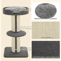 PawHut Cat Tree Kitty Tower with Sisal Mat Scratching Post, Cat Bed, Cushion, Perch, 18" x 18" x 36", Grey(m-5)