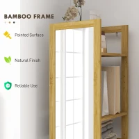 HOMCOM 66" x 14" Standing Mirror with 6-Tier Shelf, Floor Mirror Full Body Mirror for Bathroom, Living Room, Nature Wood(m-5)