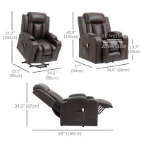 HOMCOM Electric Power Lift Chair, PU Leather Recliner Sofa with Footrest, Remote Control and Cup Holders, Brown(m-3)