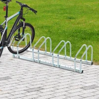 HOMCOM 4-Bike Bicycle Floor Parking Rack Cycling Storage Stand Ground Mount Garage Organizer for Indoor and Outdoor Use Silver(m-8)
