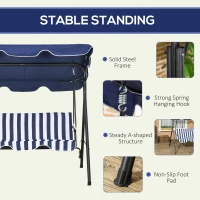 Outsunny 3-Seat Outdoor Patio Swing Chair with Cushion, Steel Frame Stand, Adjustable Tilt Canopy for Patio, Garden, Dark Blue(m-5)