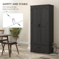 HOMCOM 69" Tall Farmhouse Kitchen Pantry Cabinet with 2 Doors, Drawer and Adjustable Shelves for Dining Room, Black(m-6)