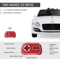 Aosom 12V Ride On Car Licensed Bentley Battery Powered Electric Vehicles w/ Parent Remote Control, 2 Speed - White(m-6)
