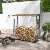 Outsunny 73" Firewood Rack Wood Storage Log Holder with Polycarbonate Roof for Fire Pit and Fireplace, 4620lbs Load(m-8)