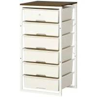 HOMCOM Dresser Storage Drawers with 6 Plastic Bins and Steel Frame, Crafting Bins for Living Room, Bedroom, White(m-11)