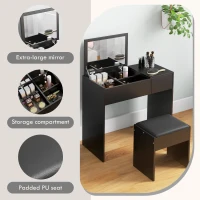 HOMCOM Modern Vanity Set with Flip Top Mirror and Cushioned Stool, Dressing Table with Storage Drawer for Bedroom, Black(m-6)
