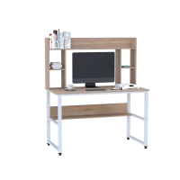 HOMCOM Office Computer Desk Writing Table Workstation with Storage Shelves,  Decorative Hutches, & Strong Build, Oak(m-11)