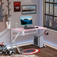 HOMCOM 47 inch Gaming Desk, Racing Style Computer Table, Home Office Workstation with Rotatable Cup Holder, Headphone Hook, Gamepad Stand, Wire Port, Pink(m-8)
