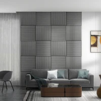 HOMCOM 24"x24" Wood Panels for Wall, 4 Pack Acoustic Panels, Sound Absorbing Slat Wall For Interior Wall Decor, Home, Grey(m-1)