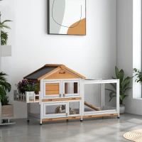 PawHut 65" Wooden Rabbit Hutch, Pet Playpen with Openable Roof, Storage Box, for Rabbits and Small Animals, Yellow(m-8)