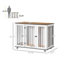 PawHut Dog Crate, Dog Cage End Table with Wheels & Big Tabletop, Indoor Dog Crate Furniture with Lockable Door, White(m-3)