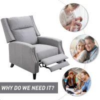 HOMCOM Manual Recliner Single Sofa Chair with Pushback, Accent Lounge Arm Chair with Retractable Footrest, Grey(m-4)