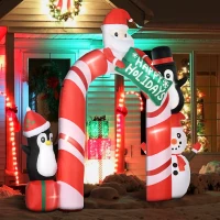 HOMCOM Large 10ft Christmas Inflatable Archway with Santa Claus and Penguin for Outdoor, Blow Up Decoration with LED Lights(m-10)