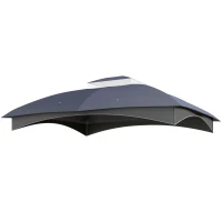 Outsunny 10' x 12' 2-Tier Gazebo Cover, Patio Gazebo Canopy Replacement with Drainage Holes for 84C-210 Series, Dark Blue(m-1)