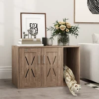 PawHut Cat Litter Box Enclosure with Scratching Board, Cat Washroom End Side Table, 31.5" x 19" x 20", Walnut Brown(m-10)
