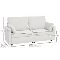 HOMCOM Modern 3 Seater Sofa, 77" Upholstered Couch with 2 Throw Cushions for Bedroom, Living Room, Cream White(m-3)