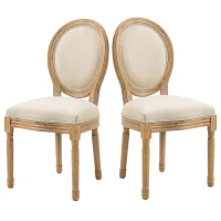HOMCOM French-Style Upholstered Dining Chair Set, Armless Accent Side Chairs with Backrest and Linen-Touch Upholstery, Set of 2, Beige(m-11)