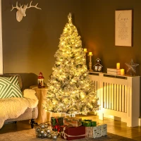 HOMCOM 6' Prelit Artificial Flocked Christmas Trees, with Snow Frosted Branches, Warm White LED Lights, Auto Open(m-10)