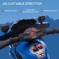 Aosom 6V Kids Motorcycle Police Electric Ride-On Dirt Bike Off-road Street Bike Battery Powered Rechargeable Horn Headlights Training Wheels Realistic Sounds for Girls and Boys 18 - 36 months Blue(m-4)
