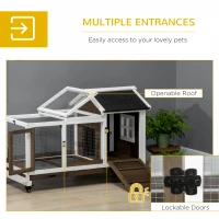 PawHut Rabbit Cage with Wheels, Ramp, Run, Tray for Indoor Outdoor, Suitable for Rabbit, Guinea Pig, Coffee(m-5)