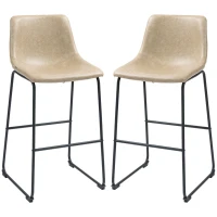 HOMCOM Bar Height Bar Stools Set of 2, Vintage PU Leather Bar Chairs, Kitchen Stools with Footrest for Home Bar, Beige(m-10)