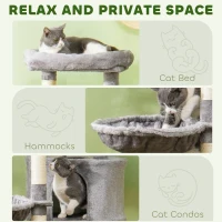 PawHut 52.5" Cat Tree Tower with Scratching Posts, Cat Condos, Bed, Platforms, Hammocks, for Indoor Cats, Grey(m-5)