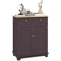 HOMCOM Kitchen Storage Cabinet, Sideboard Floor Cupboard with Solid Wood Top, Adjustable Shelf, and 2 Drawers, Coffee(m-11)