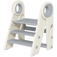 Qaba Foldable & Adjustable Kitchen Stool Helper with Handles, Non-Slip, for Bathroom, Sink, Kitchen, Gray(m-1)