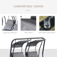 Outsunny Patio Swing Chair with 2 Separate Seats, Outdoor Swing Glider with Removable Canopy and Cup Holders, for Porch, Garden, Poolside, Backyard, Gray(m-6)