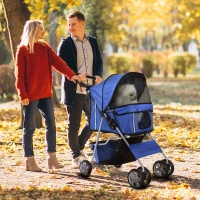 PawHut 4 Wheel Pet Stroller for Small Dogs Cats, Dog Stroller with Folding Sunshade Canopy, Pet Carrier Folding Sunshade Canopy with Brake, Safety Leash, Cup Holder, Blue(m-8)
