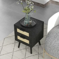 HOMCOM Boho Nightstands Set of 2, Bedside Tables with 2 Drawers for Living Room, Bedroom, Black(m-9)