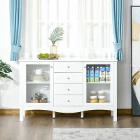 HOMCOM Sideboard Buffet, Kitchen Cabinet, Coffee Bar Cabinet with Glass Doors, Drawers and Adjustable Shelves, White(m-2)