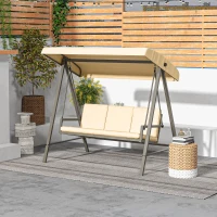 Outsunny 3 Seater Patio Swing Chair, Porch Swing with Adjustable Canopy and Removable Cushions, Outdoor Swing Seat, Beige(m-8)
